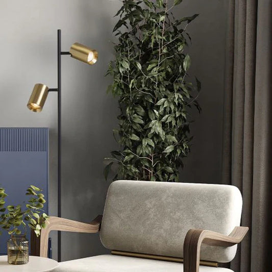 Lampa de podea cu 2 spoturi reglabile LED GU10 | Flynn II negru alama