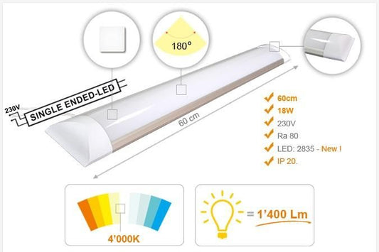Corp iluminat LED liniar 18W 60cm 3000K IP20 | Inlocuire fluorescent