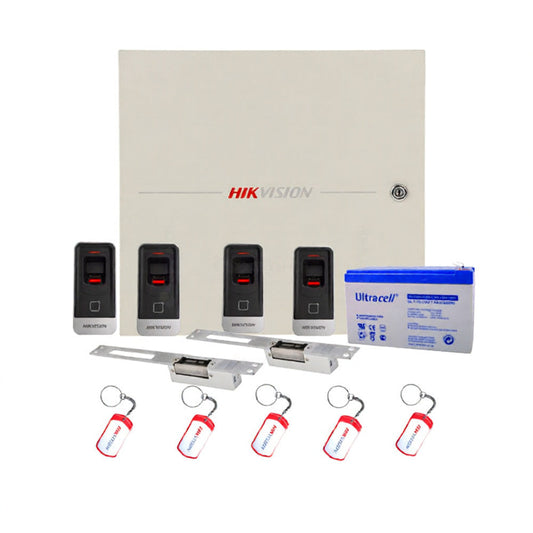 Smartsystem- Sistem control acces Hikvision KIT-2UBAC, amprenta, cartela, 13.56 MHz, acumulator, doua usi bidirectionale