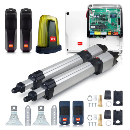 Automazione cancello battente BFT KUSTOS BT B25 INT, 3m/400kg, Thalia BT, fotocellule, lampada LED, 2 telecomandi 433MHz, 24V